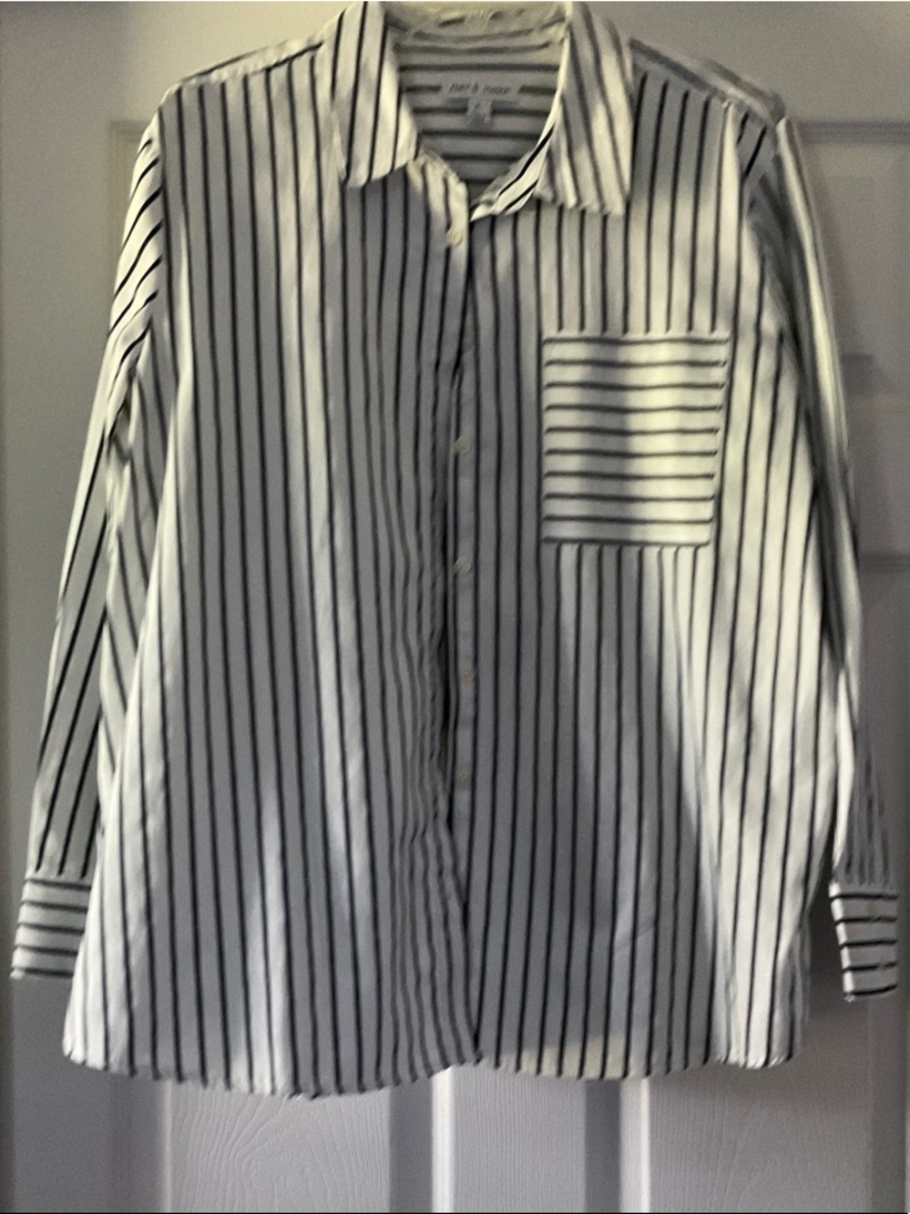 Men's Black & White Vertical Stripe Button-Down Shirt - Casual